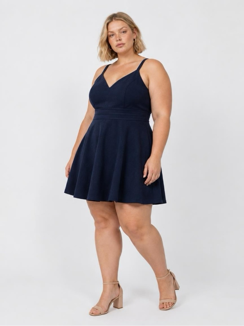 City Studio Navy V-Neck Fit-and-Flare Mini Dress